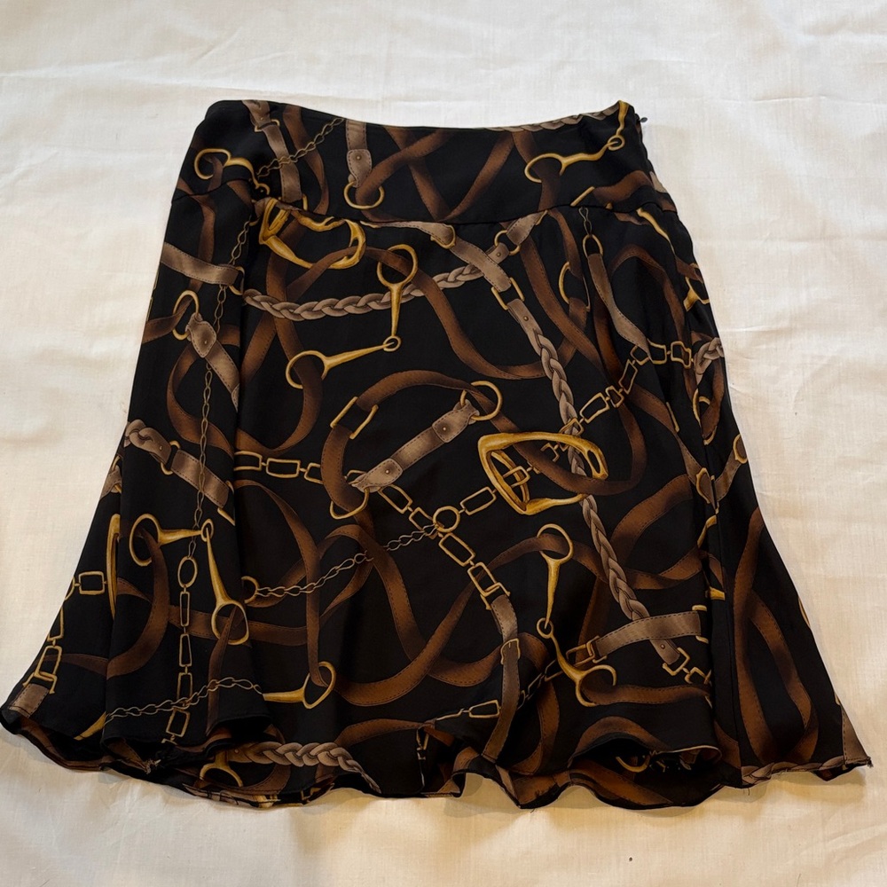 Lauren Ralph Lauren Black and Brown Chain Print Skirt